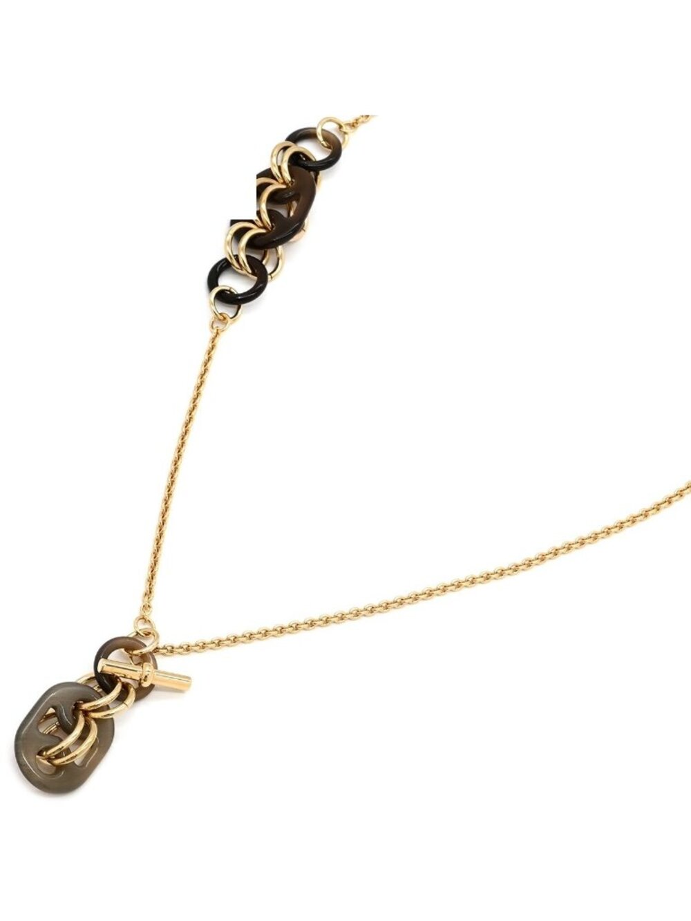 Hermes Necklace Liddy PM Buffalo Horn Metal Brown Gold Chaine D'ancre 2-Way